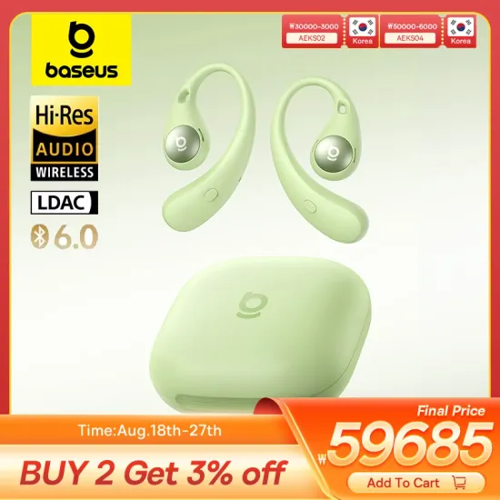 Baseus Eli Sport 2 오픈 이어 무선 이어폰 Bluetooth 6.0 OWS 헤드폰 LDAC OWS 이어폰 포함 고해상도 이어훅 스포츠 이어버드