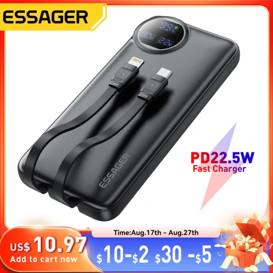 Essager 보조배터리 20000mAh 내장 케이블 2개 포함