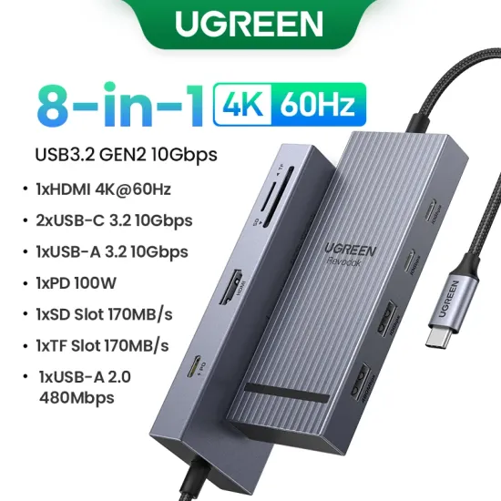 UGREEN USB 허브 8-in-1 타입-C 4K60Hz HDMI