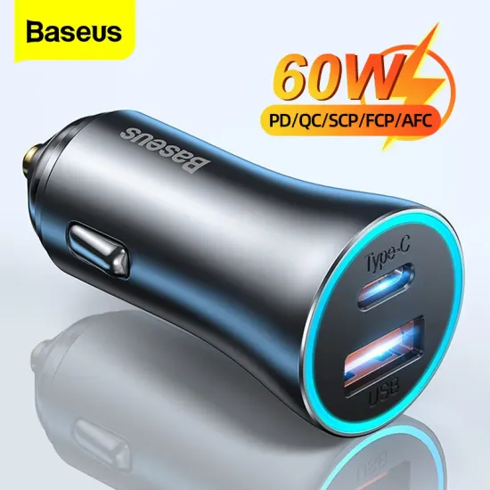 Baseus 60W 금속 USB 타입 C 차량용 충전기