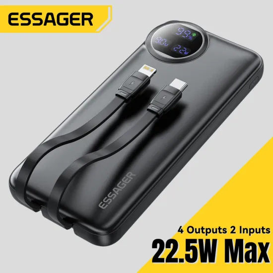ESSAGER 22.5W 보조배터리 20000mAh 내장 케이블 2개 포함