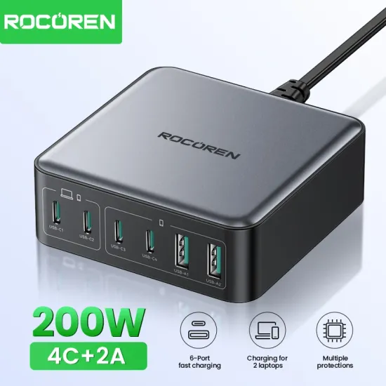 Rocoren 6 포트 200W GaN 충전기