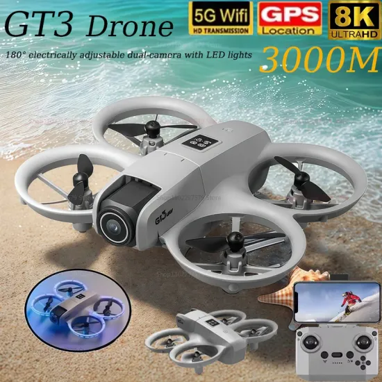 GT3 미니 드론 5G 8K GPS 전문 HD 항공 사진 동적 조명 원격 제어 항공기 광학 흐름 Quadcopter 장난감