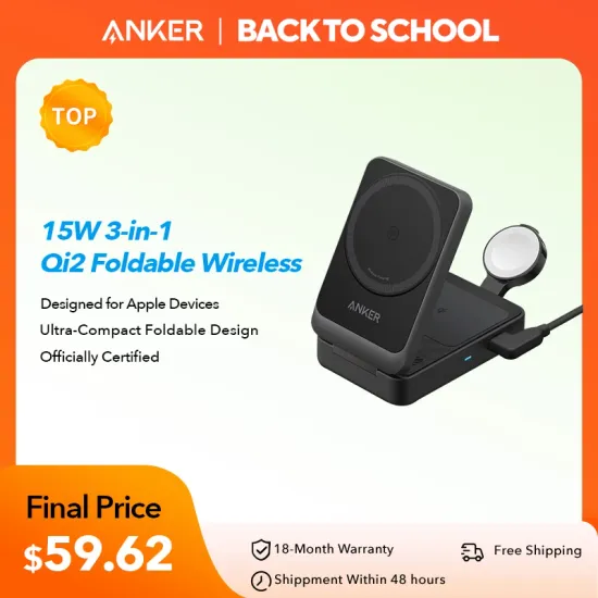 Anker MagGo 3-in-1 충전 스테이션 Qi2 15W MagSafe 호환 무선 충전기 스탠드