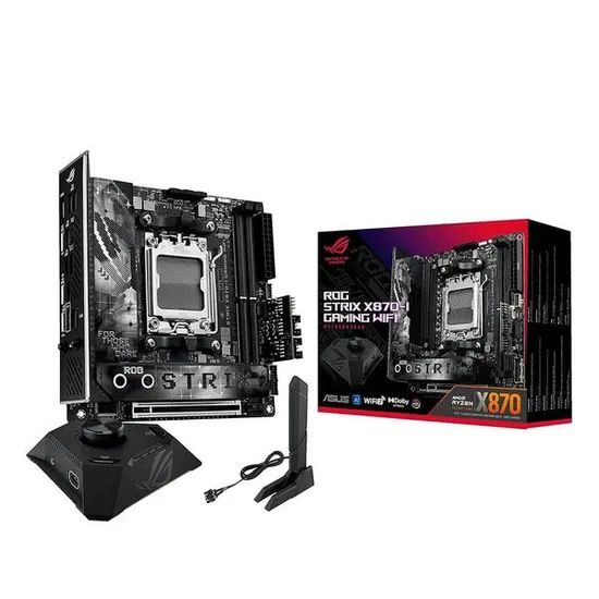 ASUS ROG Strix X870-I 게이밍 Wi-Fi AMD X870 AM5 DDR5 8400 HDMI 2xUSB4 2X M2 USB3.2 Wi-Fi 7 + BT Aura RGB 2.5Gbit LAN 미니 ITX 10+2+1 파워 스테이지, 듀얼 USB4, ROG Strix HIVE II 마더보드