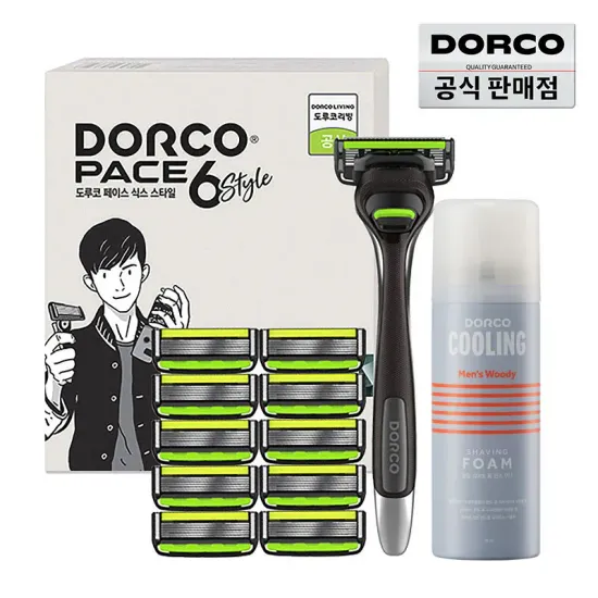 도루코 페이스6스타일 면도세트 2호 면도기 면도날 총 11입 쉐이빙폼 74ml