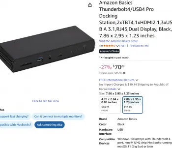 아마존 베이직 썬더볼트4/USB4 프로 도킹 스테이션