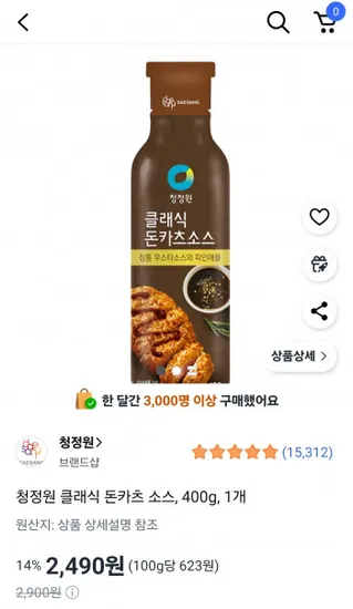 청정원 클래식 돈카츠 소스 400g 1개