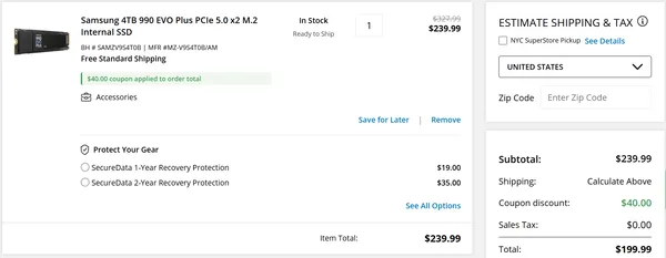 삼성 4TB 990 EVO Plus 199.99불
