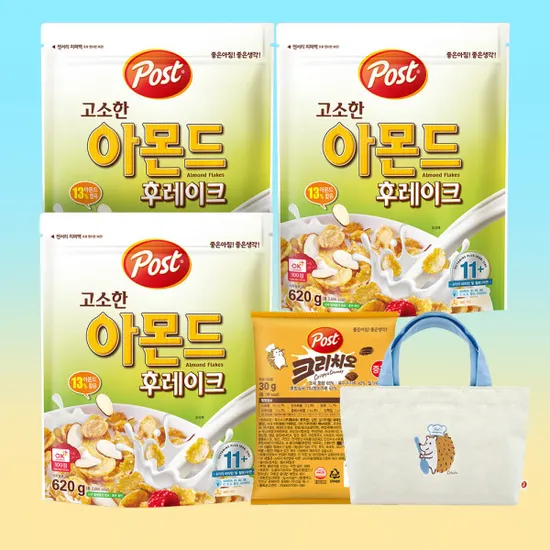 아몬드후레이크 620g x 3개 치오 에코백 시리얼 30g