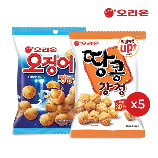 오리온 땅콩강정 80g 5개 오징어땅콩 98g 5개