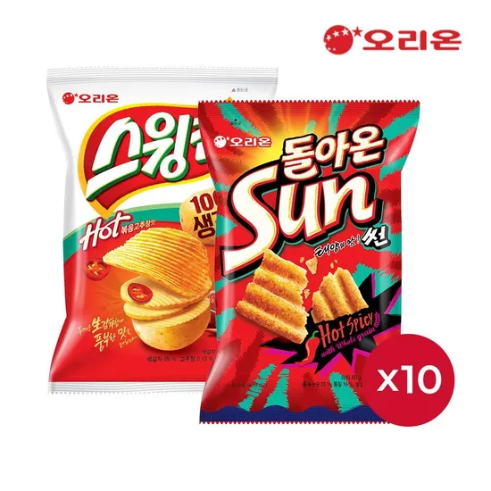 오리온 스윙칩 볶음고추장 60g 10개, 썬 핫 스파이시맛 80g 10개