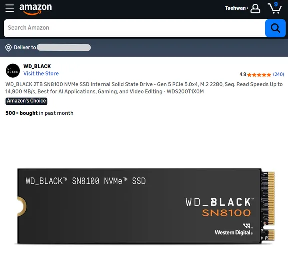 WD_BLACK SN8100 Gen5 2TB 14,900MB/s