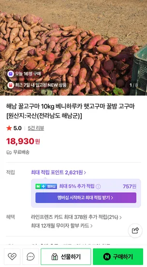 해남 꿀고구마 10kg