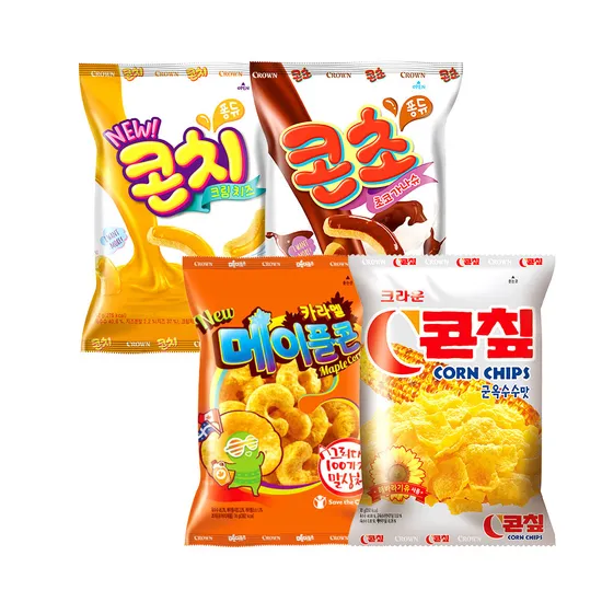 크라운 밀가루없는 과자 8봉 세트 콘칩 2봉 메이플콘 2봉 콘초 2봉 콘치 2봉