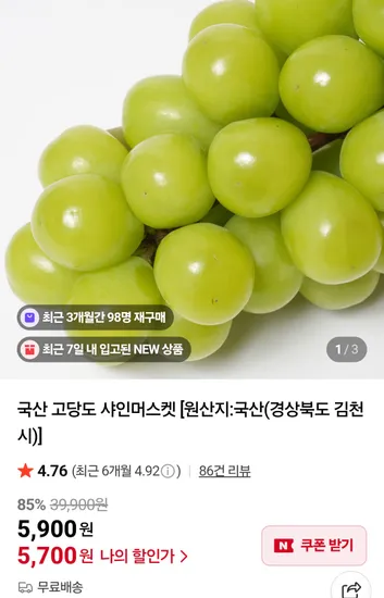 국산 샤인머스켓 1kg