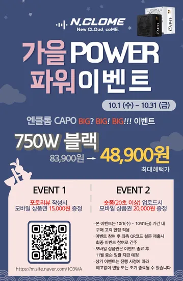 엔클롬 CAPO 750W 80PLUS GOLD 풀모듈러 ATX 3.1