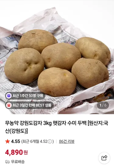 무농약 강원도감자 3kg 햇감자 수미