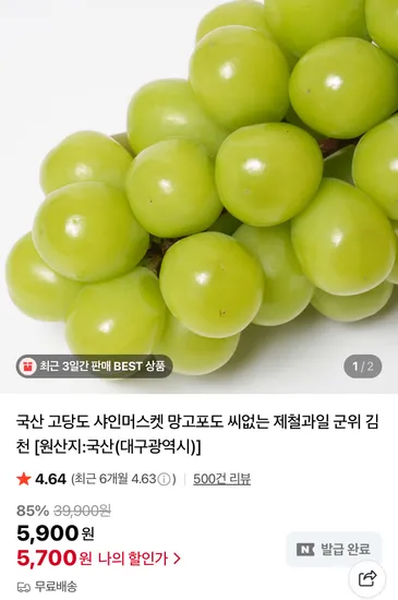 국산 고당도 샤인머스켓 1.4kg