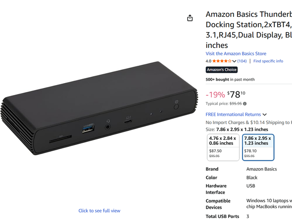 아마존베이직 썬볼4/USB4 도킹 스테이션 $78.1