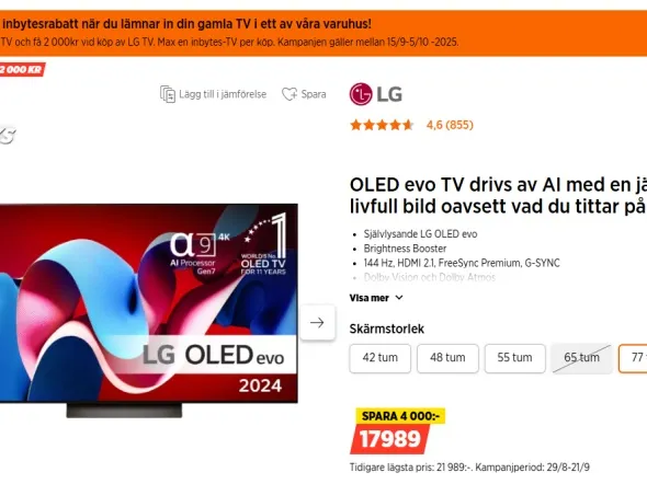 LG OLED C4 파격할인 / 17989 SEK