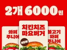 와퍼주니어 치킨치즈마요버거 2개