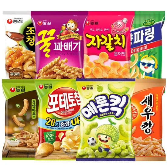 메론킥 조청유과 꿀꽈배기 자갈치 각 4봉씩